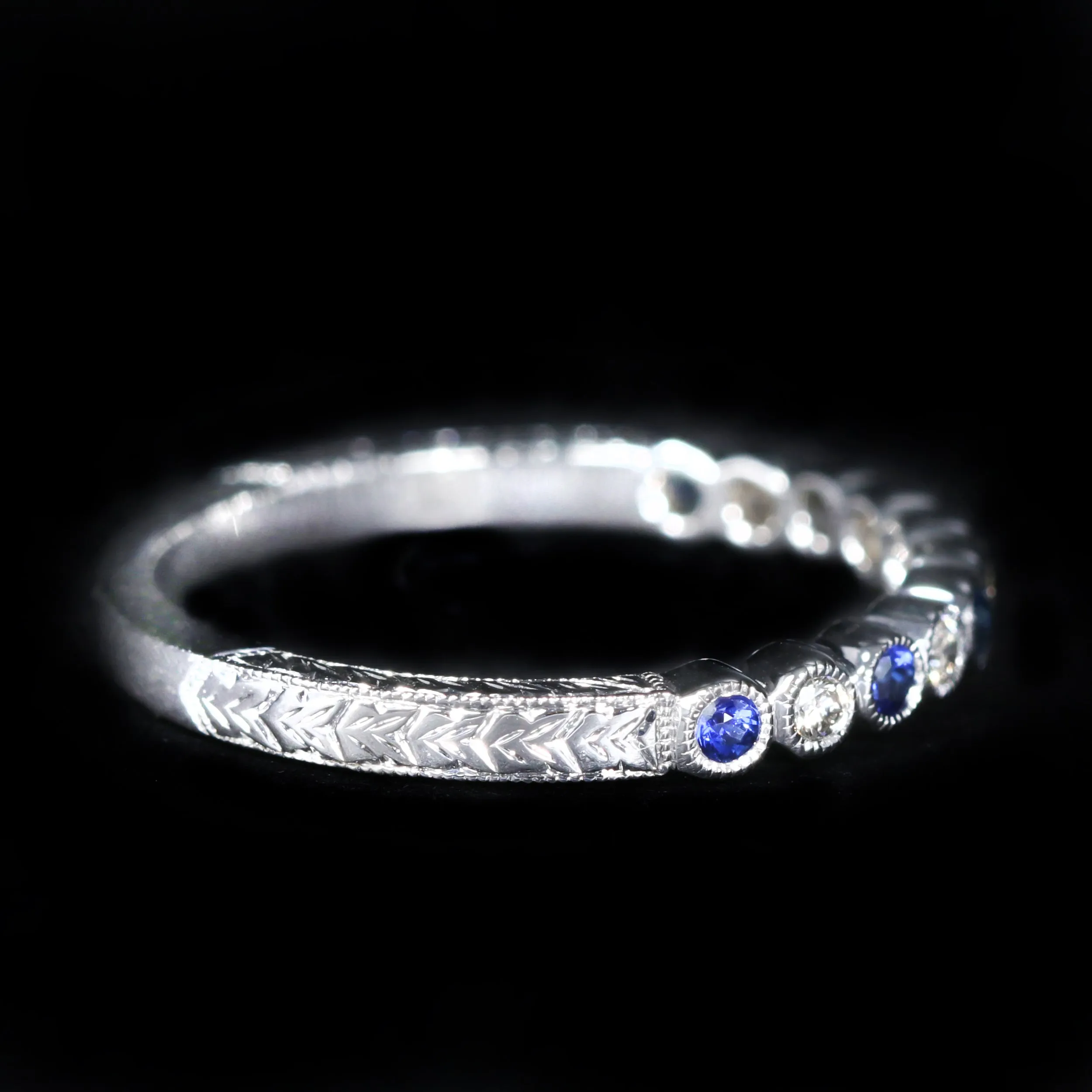 14k White Gold Blue Sapphire and Diamond Band
