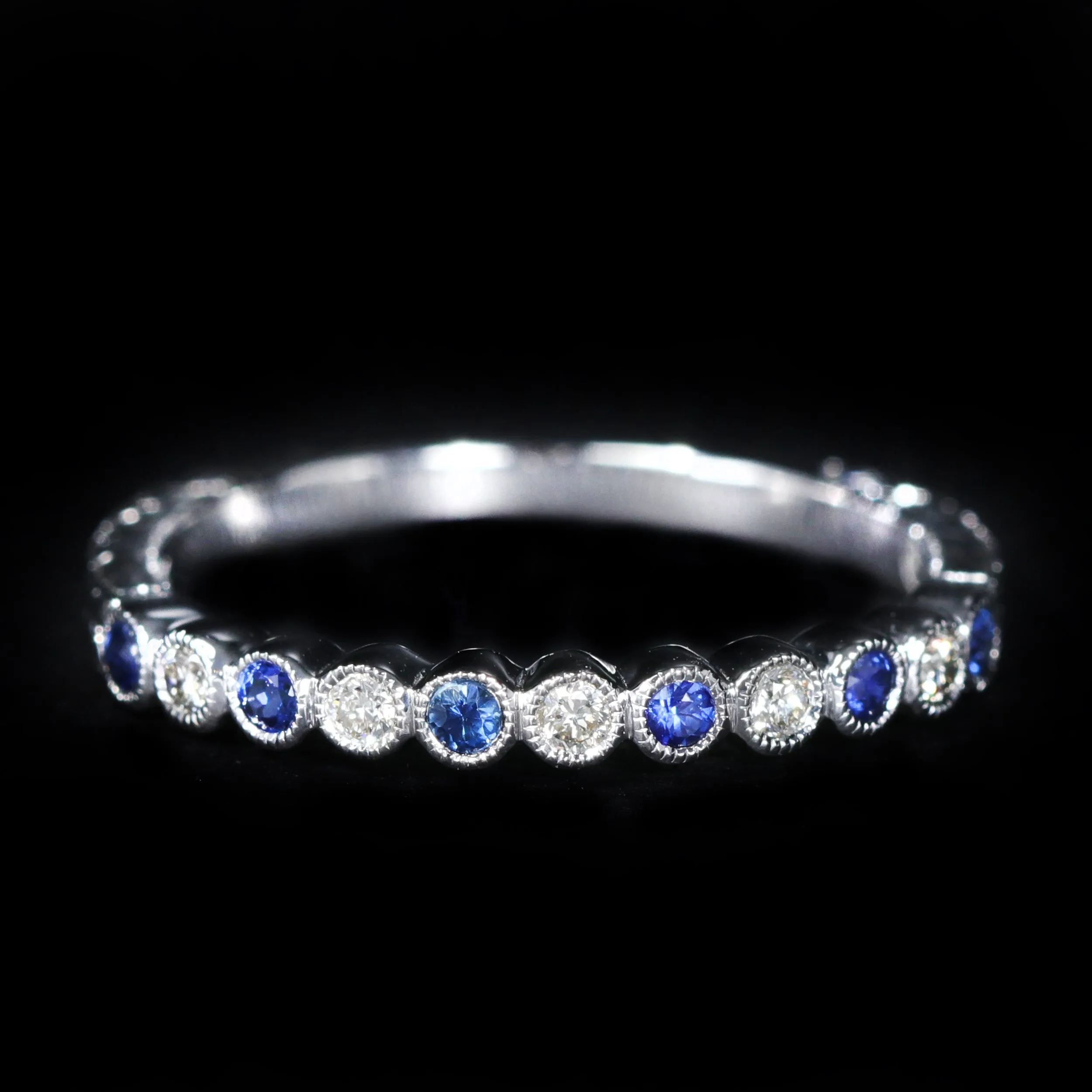 14k White Gold Blue Sapphire and Diamond Band