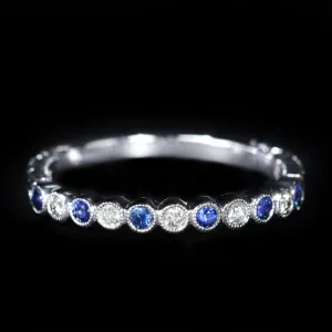 14k White Gold Blue Sapphire and Diamond Band