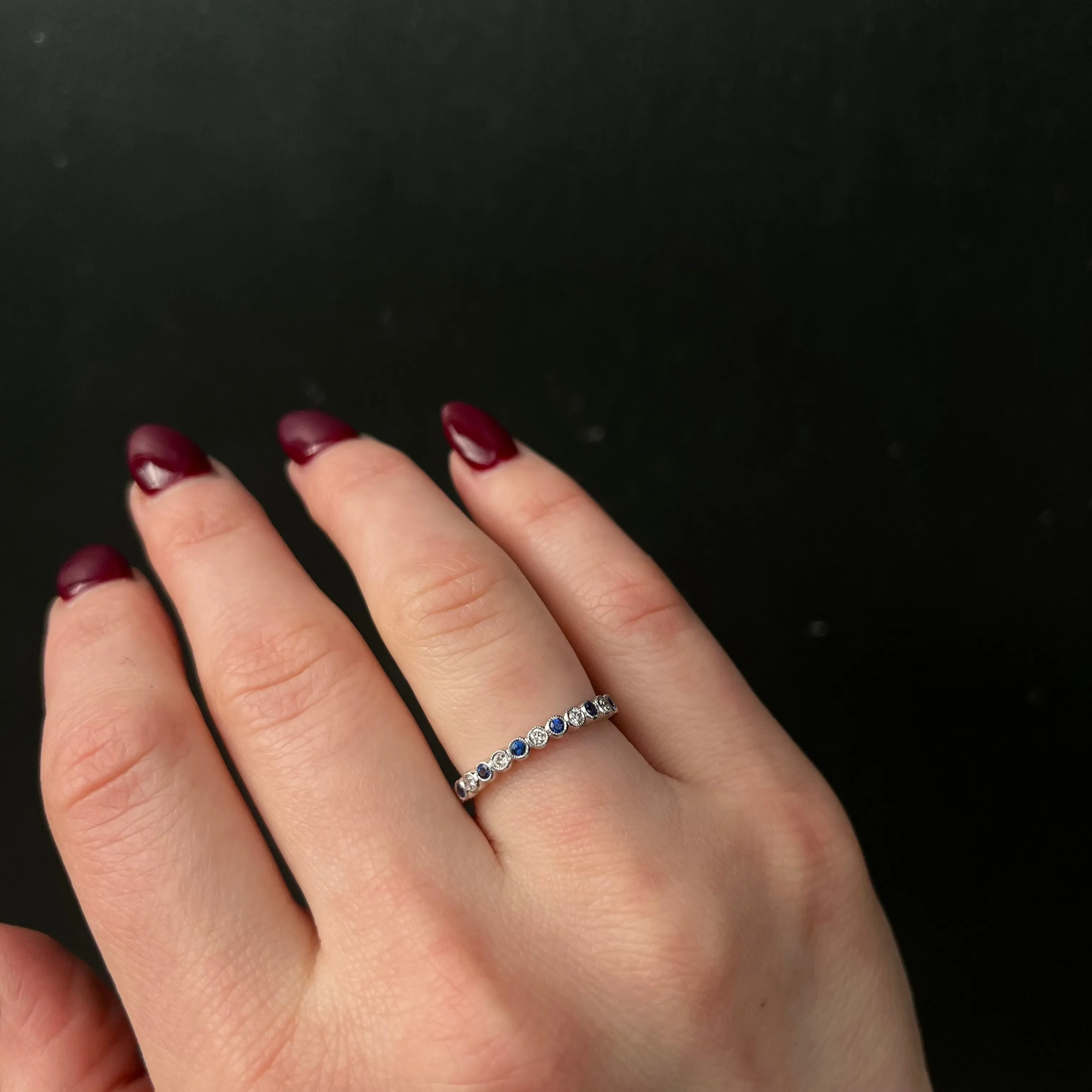 14k White Gold Blue Sapphire and Diamond Band