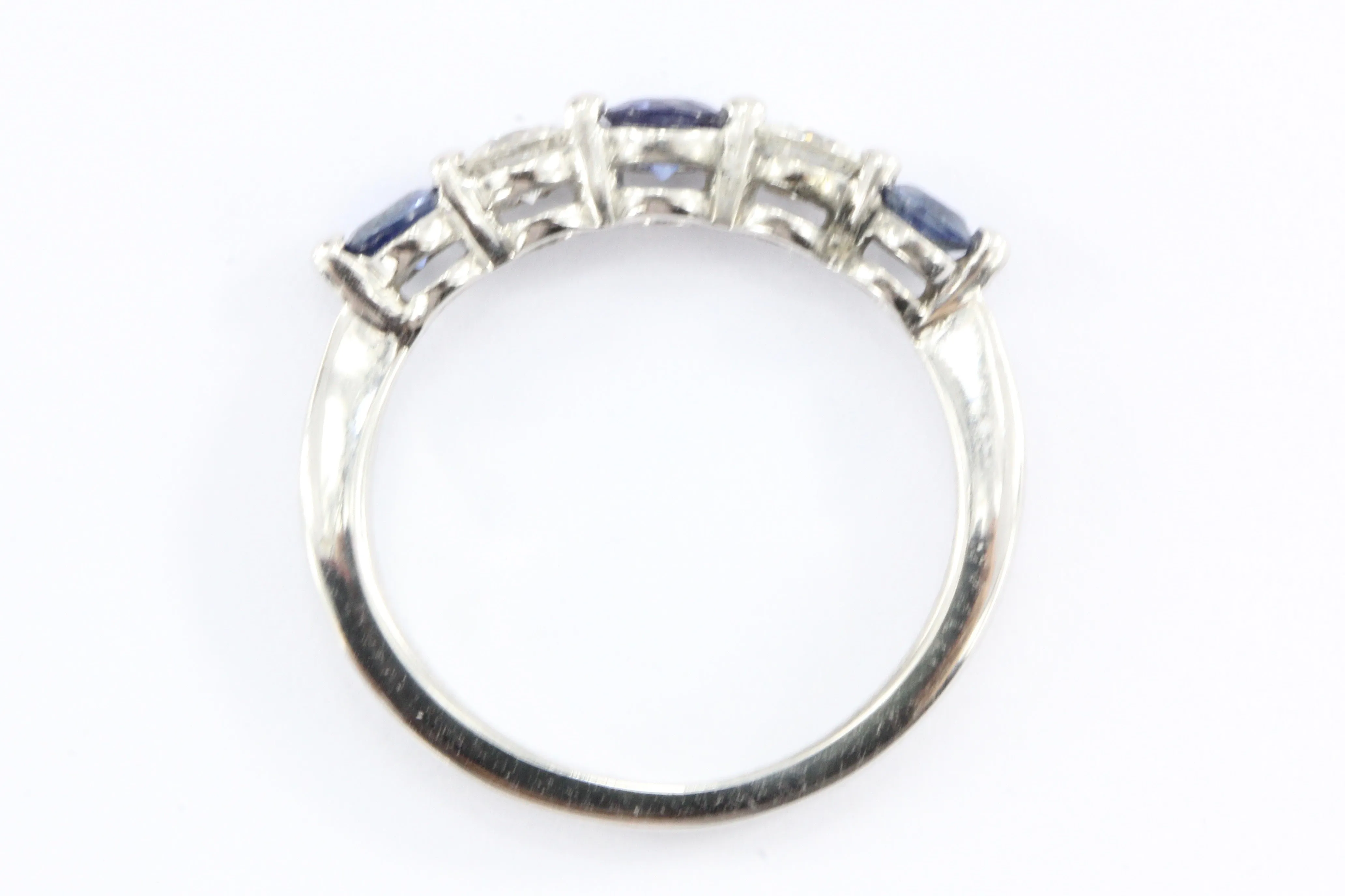 14K White Gold Diamond & Blue Sapphire Ring