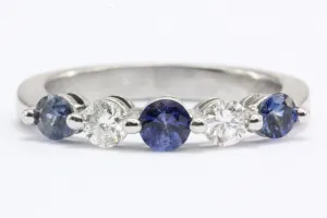 14K White Gold Diamond & Blue Sapphire Ring