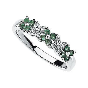 14k White Gold Emerald & 1/5 CTW Diamond Ring, Size 7