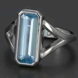 14K White Gold Emerald Cut Aquamarine Ring 1.96 Carats Designed by Christopher Michael