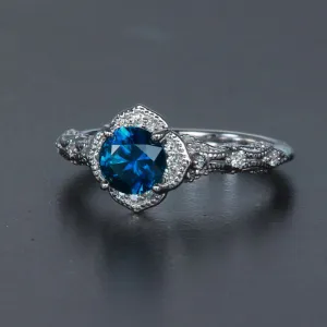 14k White Gold Montana Sapphire and Diamond Ring 1.02 Carats