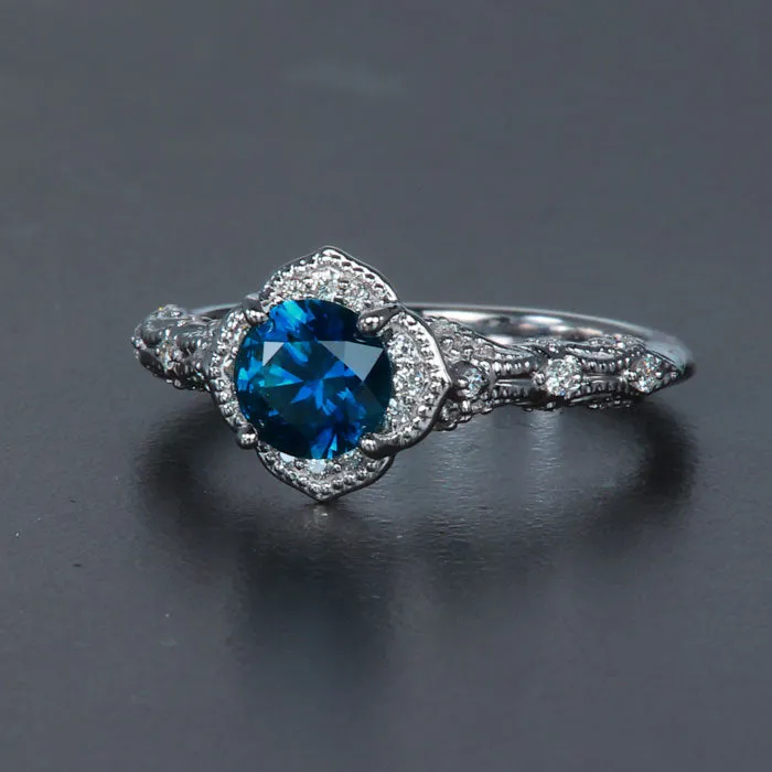 14k White Gold Montana Sapphire and Diamond Ring 1.02 Carats