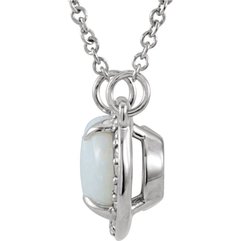 14k White Gold Opal & .05 CTW Diamond Halo-Style 16.5" Necklace