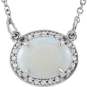 14k White Gold Opal & .05 CTW Diamond Halo-Style 16.5" Necklace