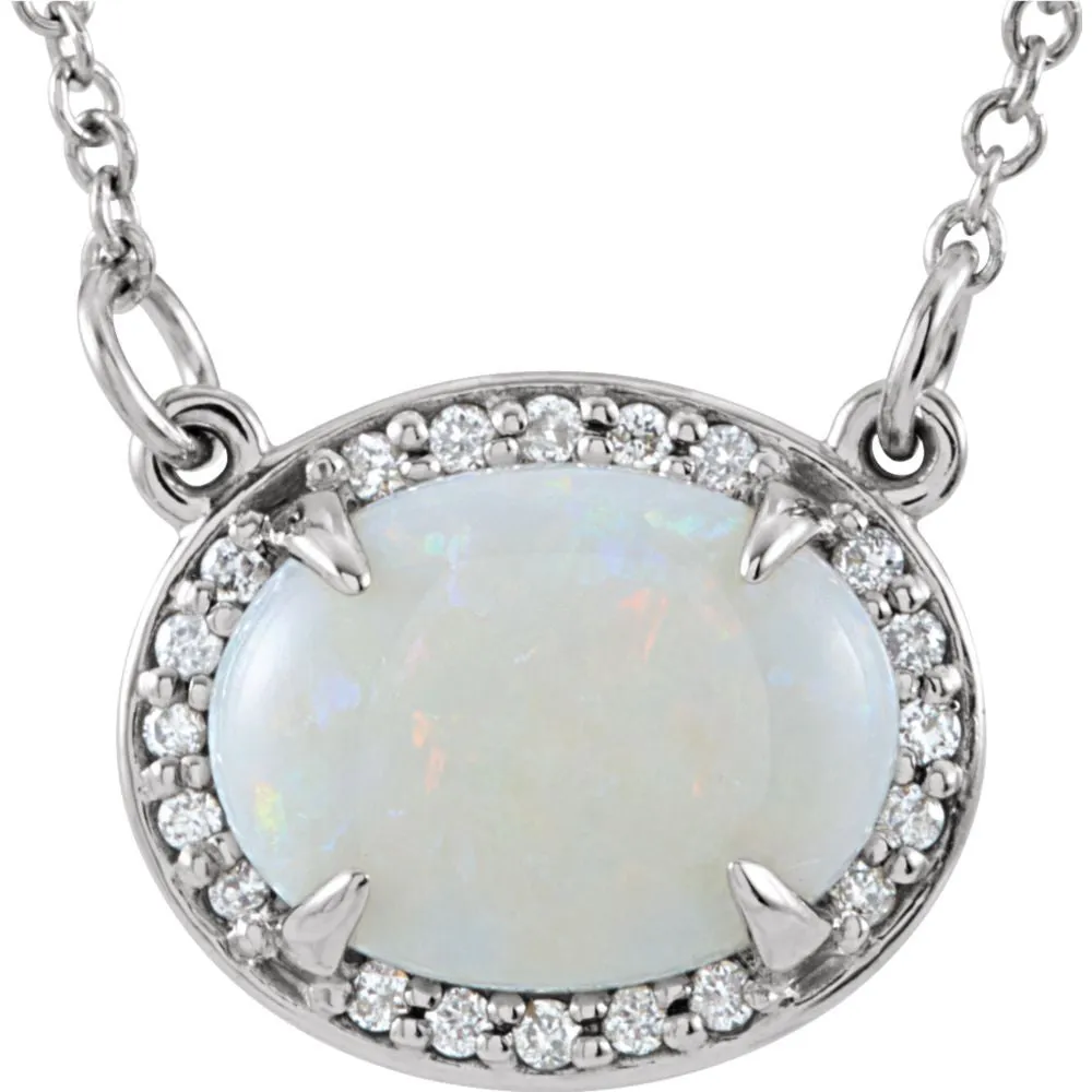 14k White Gold Opal & .05 CTW Diamond Halo-Style 16.5" Necklace