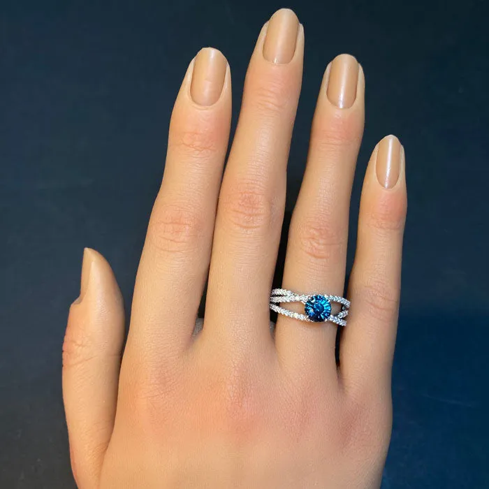 14K White Gold Round Step Montana Sapphire and Diamond Ring 2.00 Carats