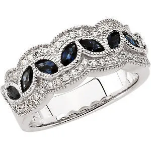 14k White Gold Sapphire & 1/3 CTW Diamond Anniversary Band, Size 6