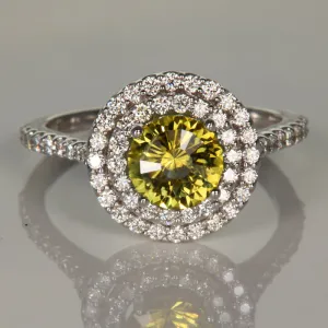 14K White Gold Yellow Montana Sapphire and Double Halo Ring 1.69cts