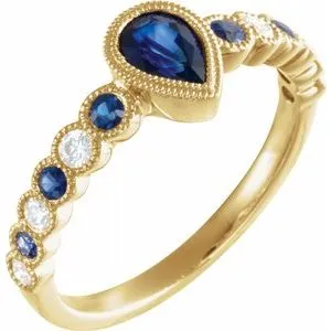 14K Yellow Blue Sapphire & 1/6 CTW Diamond Ring