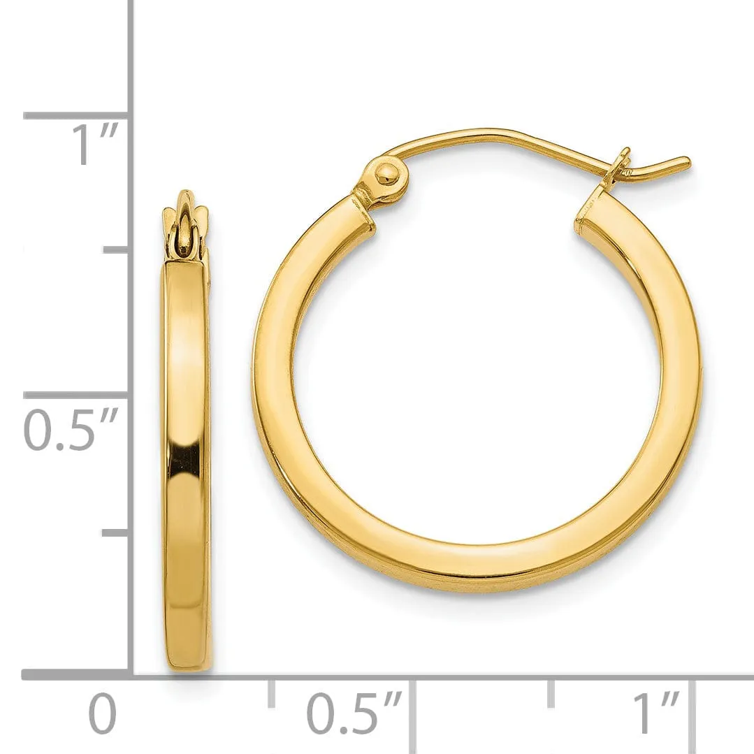 14k Yellow Gold 2MM Square Tube Hoop Earrings