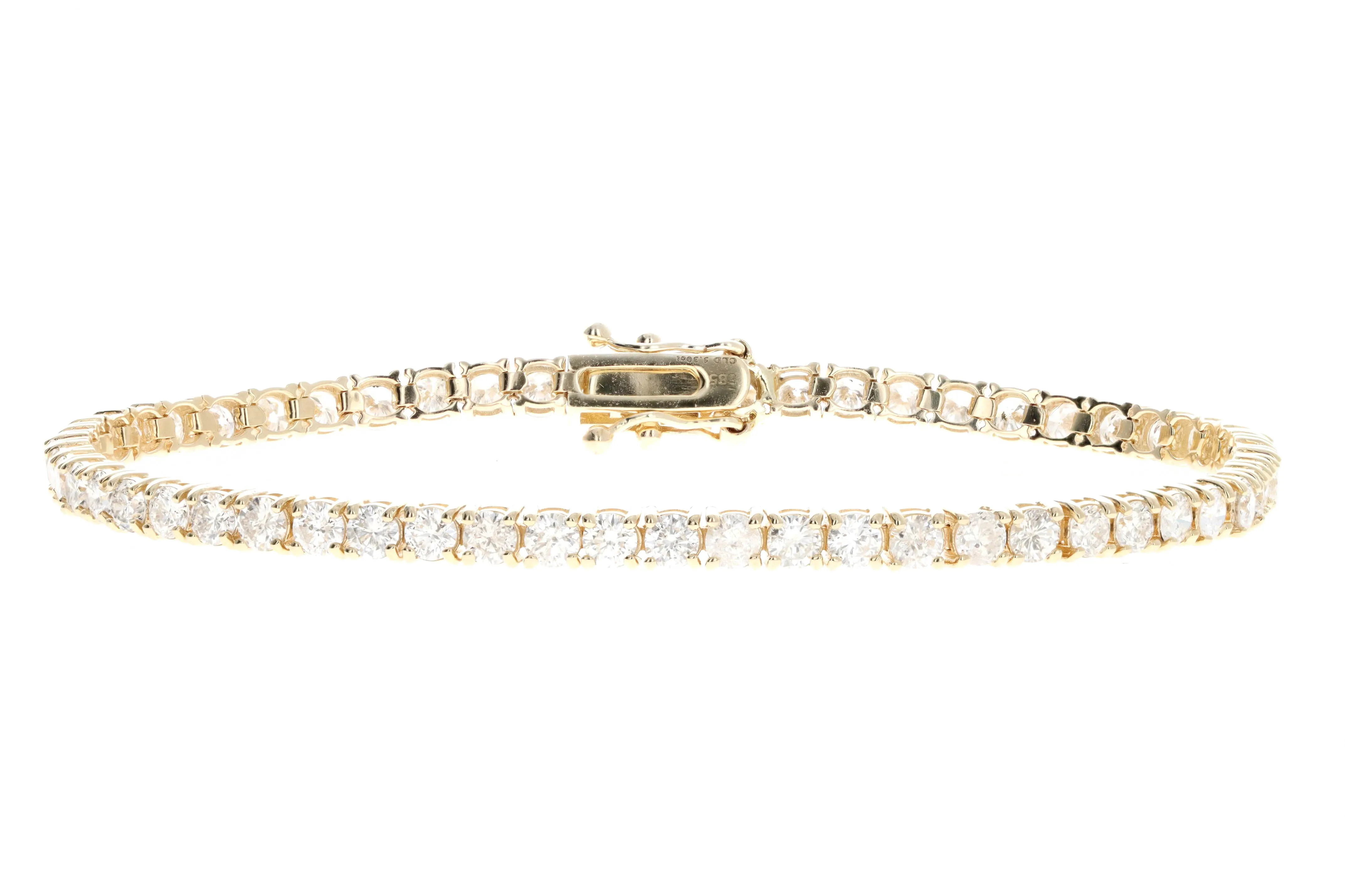 14K Yellow Gold 5.30 Carat Total Weight Round Brilliant Diamond Tennis Bracelet