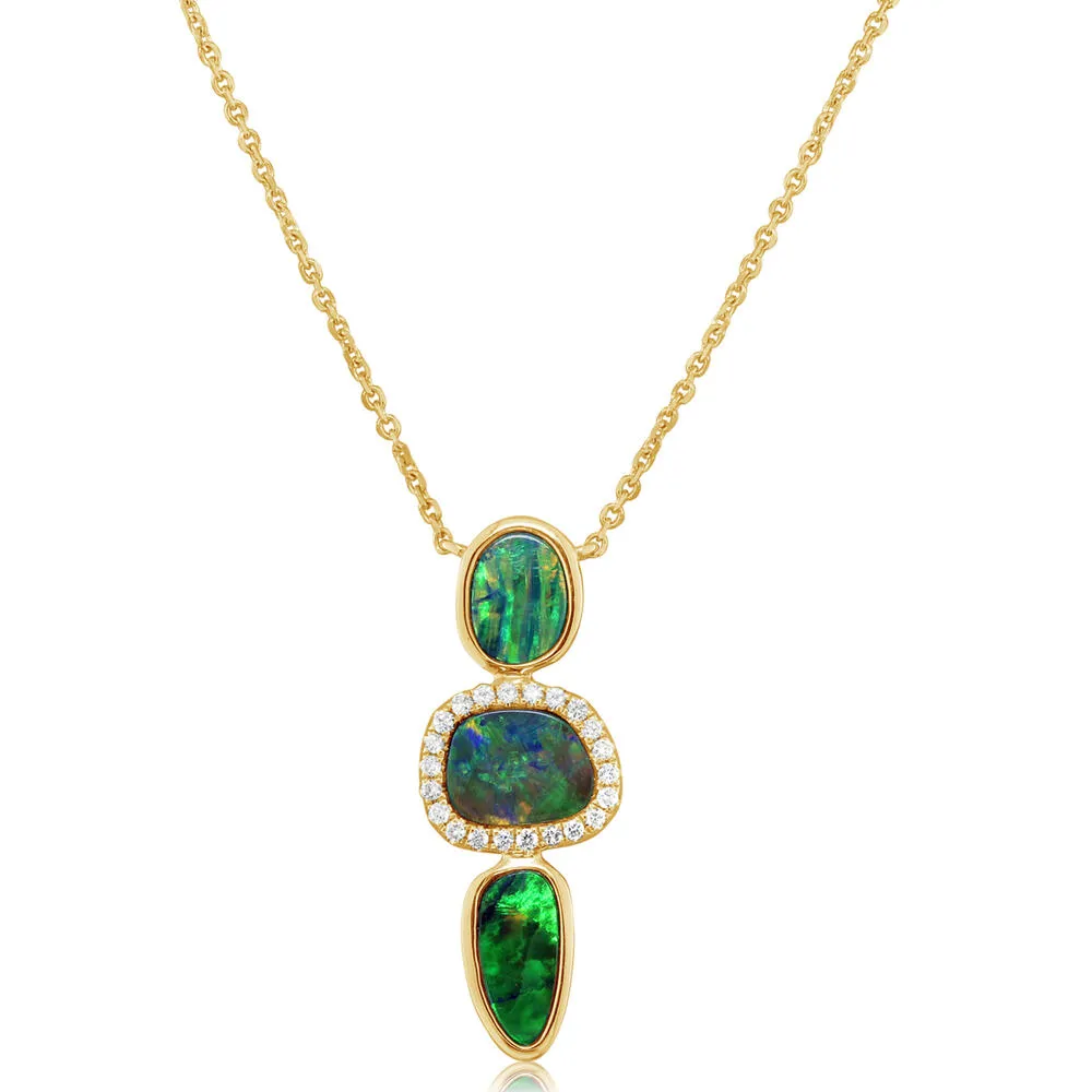 14K Yellow Gold Australian Opal Doublet/Diamond Neckpiece