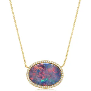 14K Yellow Gold Australian Opal Doublet/Diamond Neckpiece