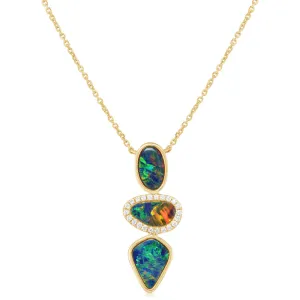 14K Yellow Gold Australian Opal Doublet/Diamond Neckpiece