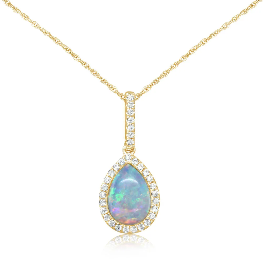 14K Yellow Gold Australian Opal/Diamond Pendant