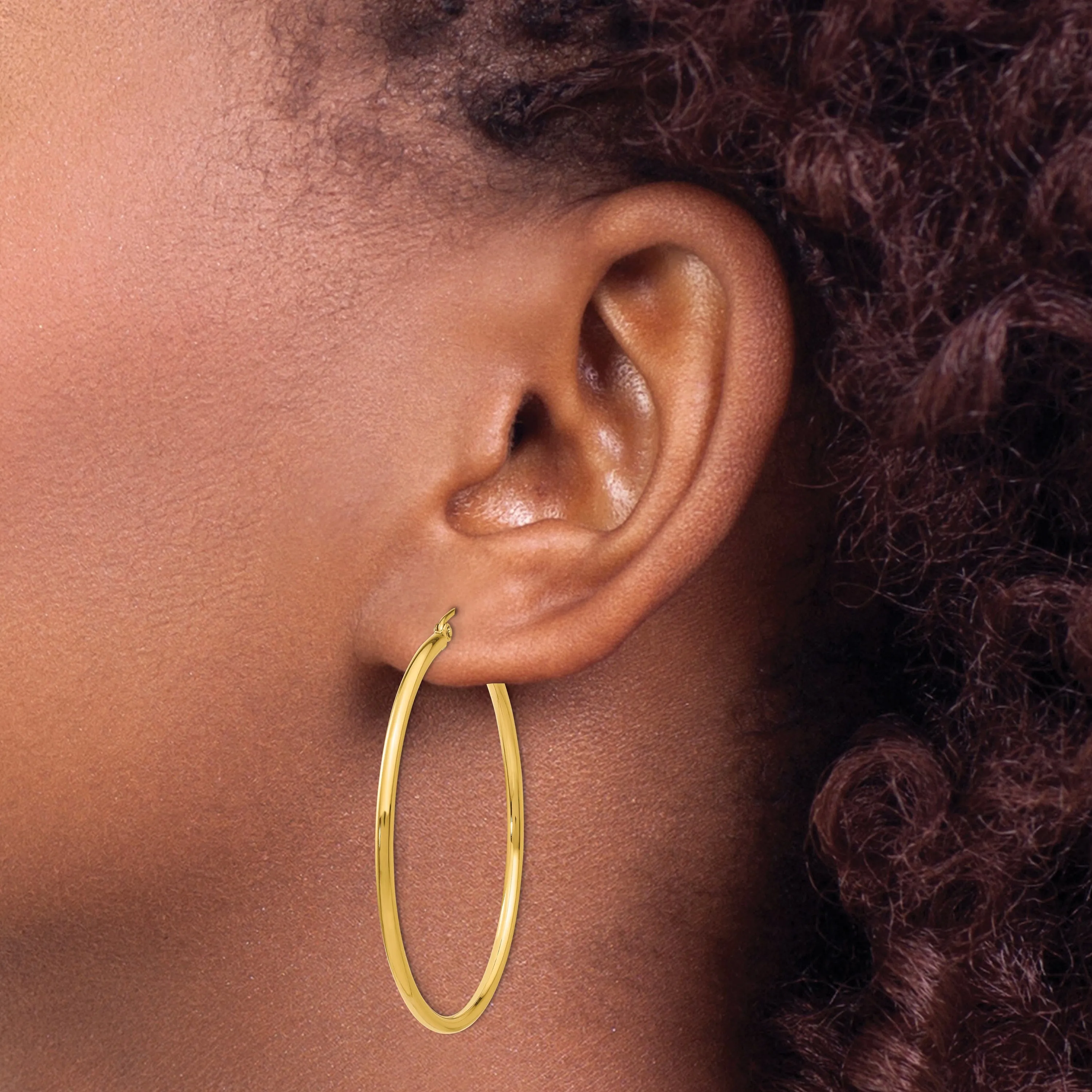 14k Yellow Gold Polished 2MM Round Hoop Earrings
