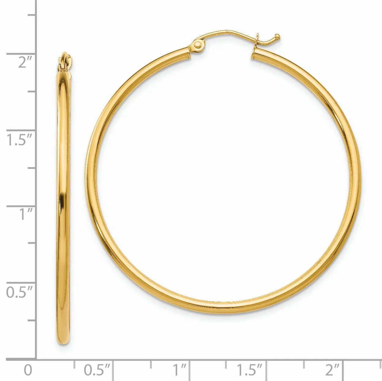 14k Yellow Gold Polished 2MM Round Hoop Earrings