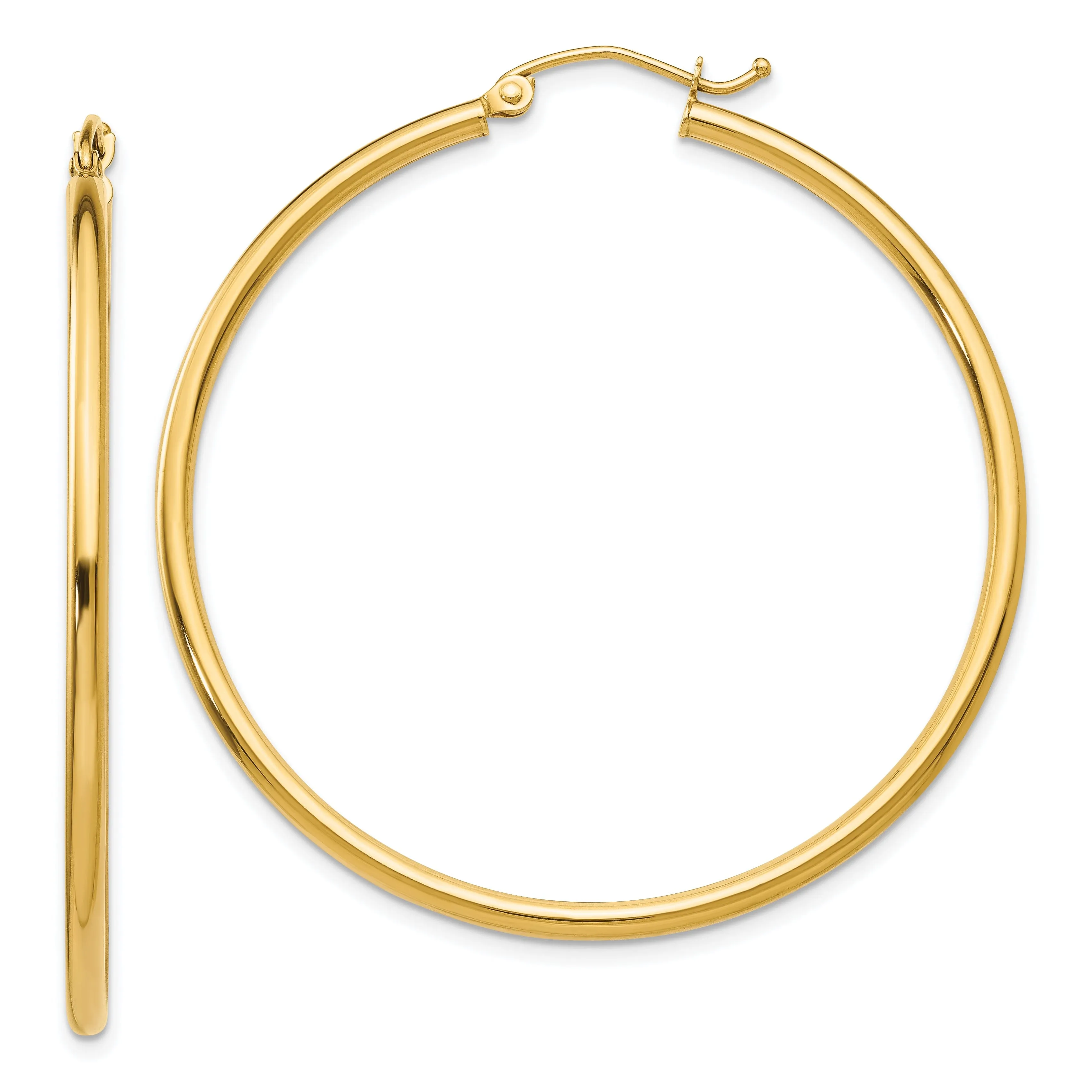 14k Yellow Gold Polished 2MM Round Hoop Earrings