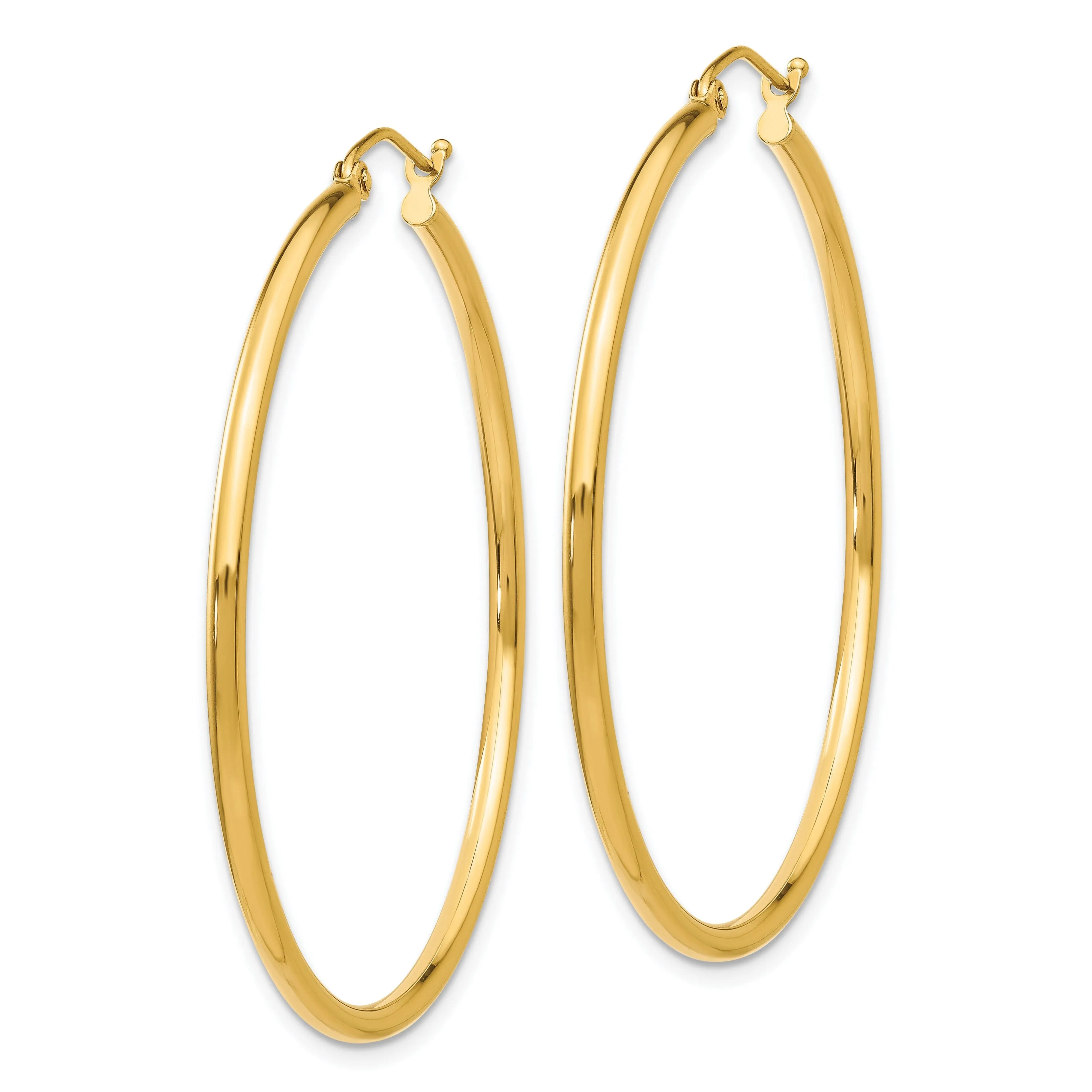 14k Yellow Gold Polished 2MM Round Hoop Earrings