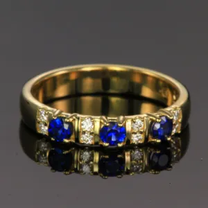 14K Yellow Gold Sapphire and Diamond Ring .59 Carats