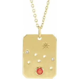 14K Yellow Natural Mexican Fire Opal & .01 Natural Diamond Taurus Constellation 16-18" Necklace