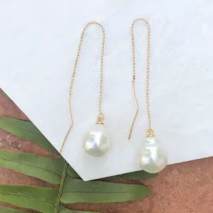 14KT Yellow Gold 12mm Paspaley Pearl Threader Ball Chain Earrings