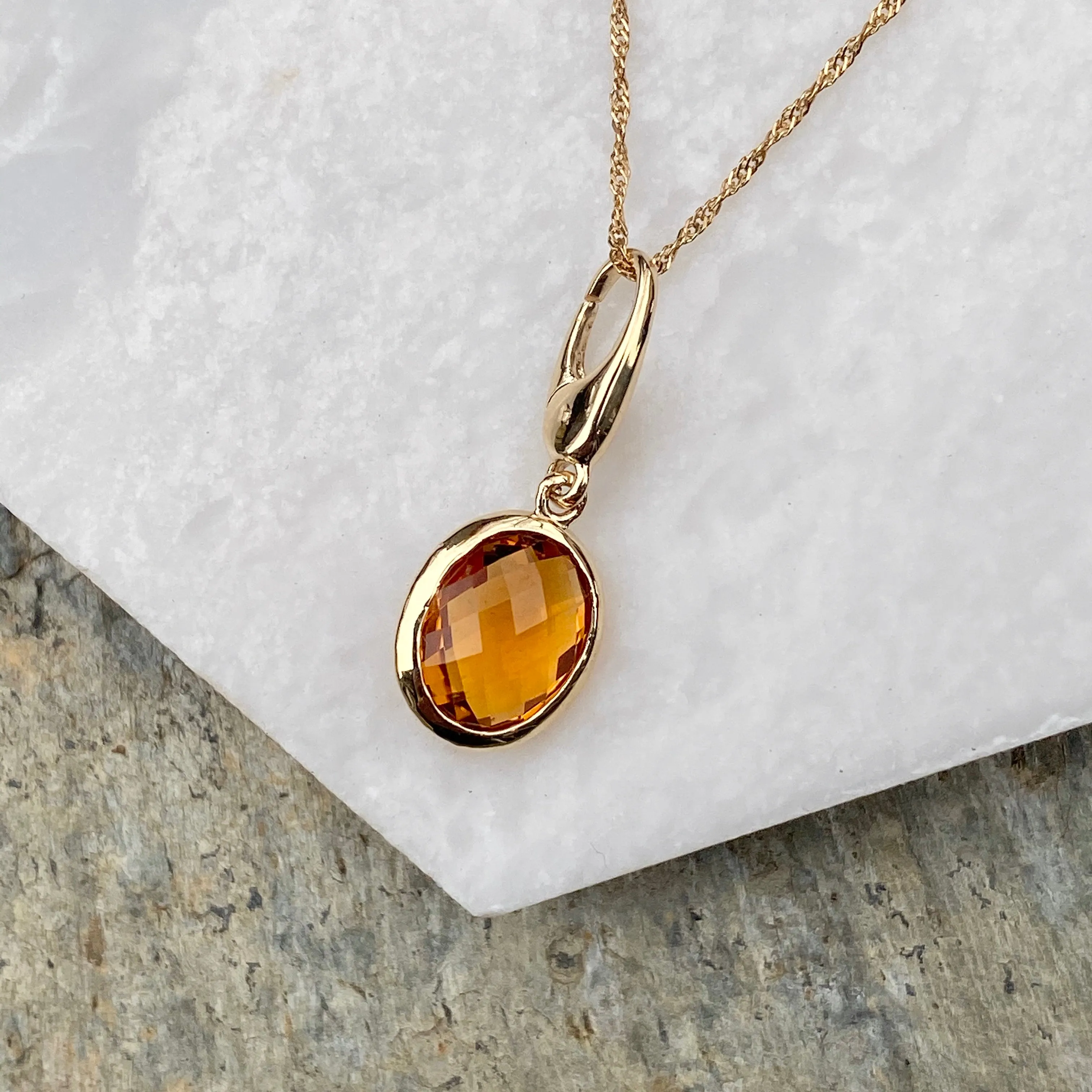 14KT Yellow Gold Checkerboard Citrine Omega Pendant Slide