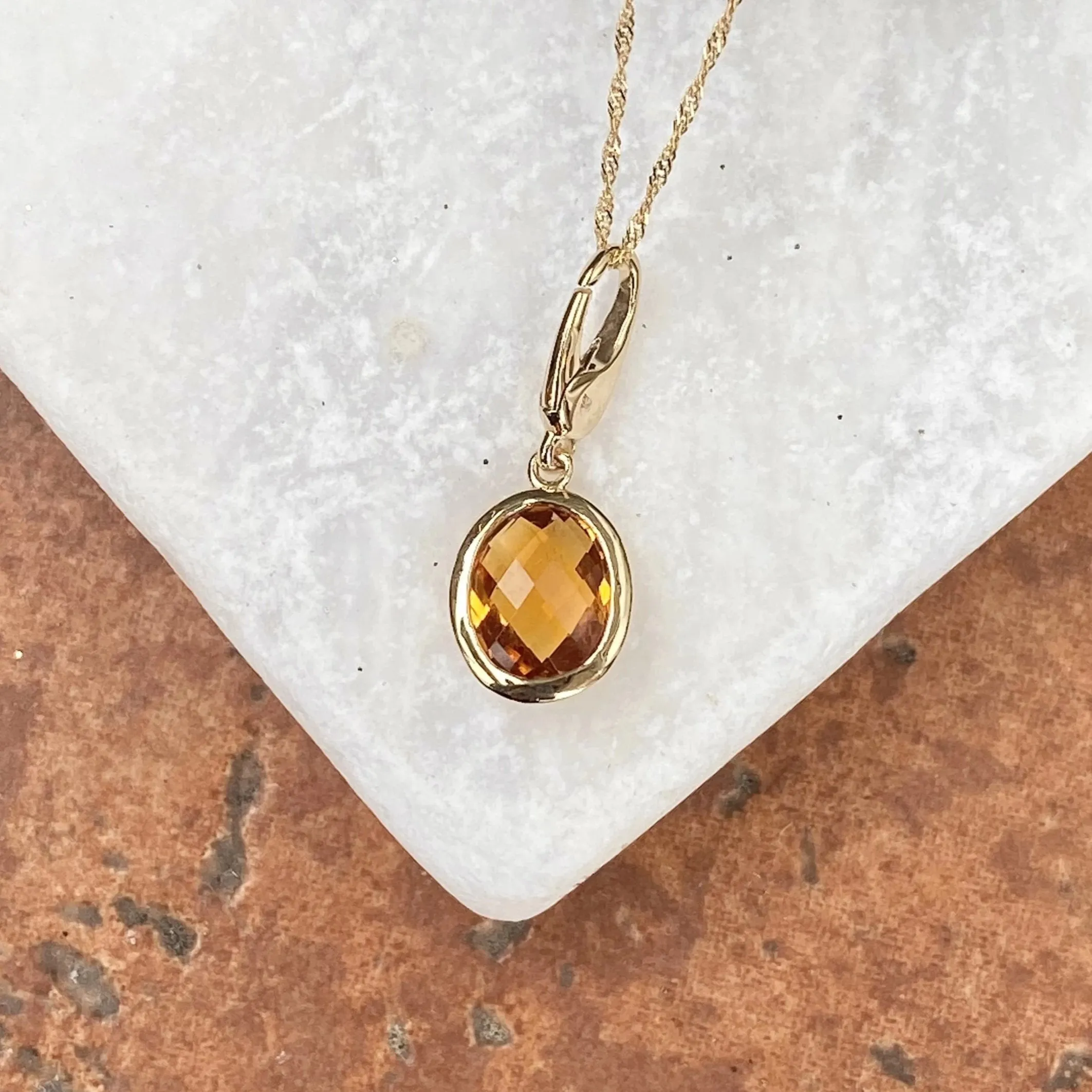 14KT Yellow Gold Checkerboard Citrine Omega Pendant Slide