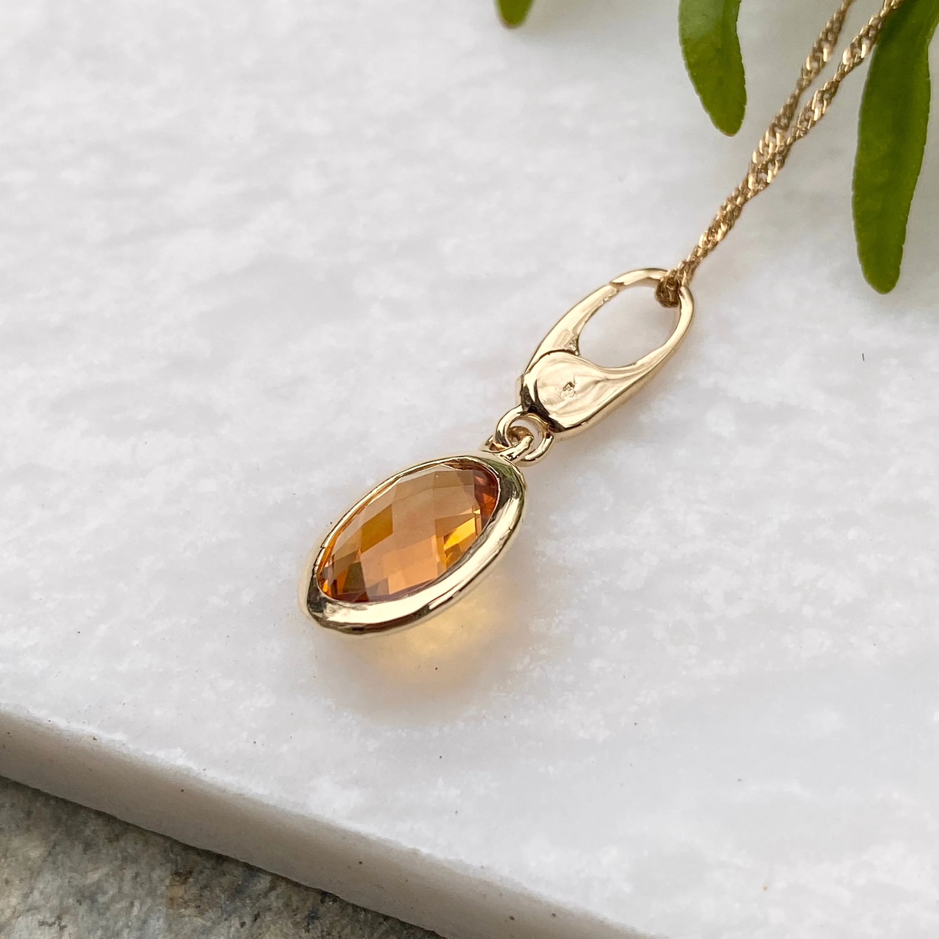 14KT Yellow Gold Checkerboard Citrine Omega Pendant Slide