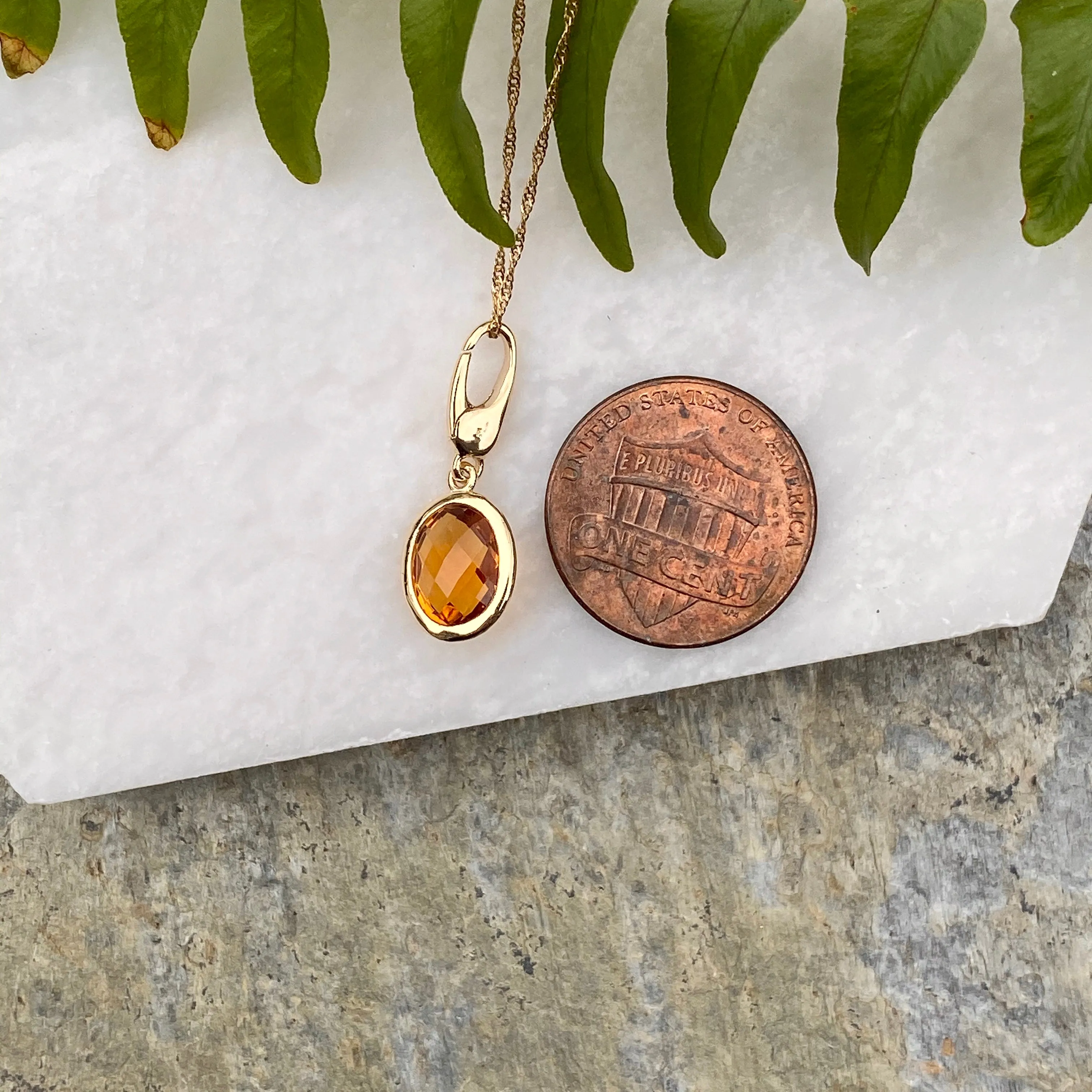 14KT Yellow Gold Checkerboard Citrine Omega Pendant Slide