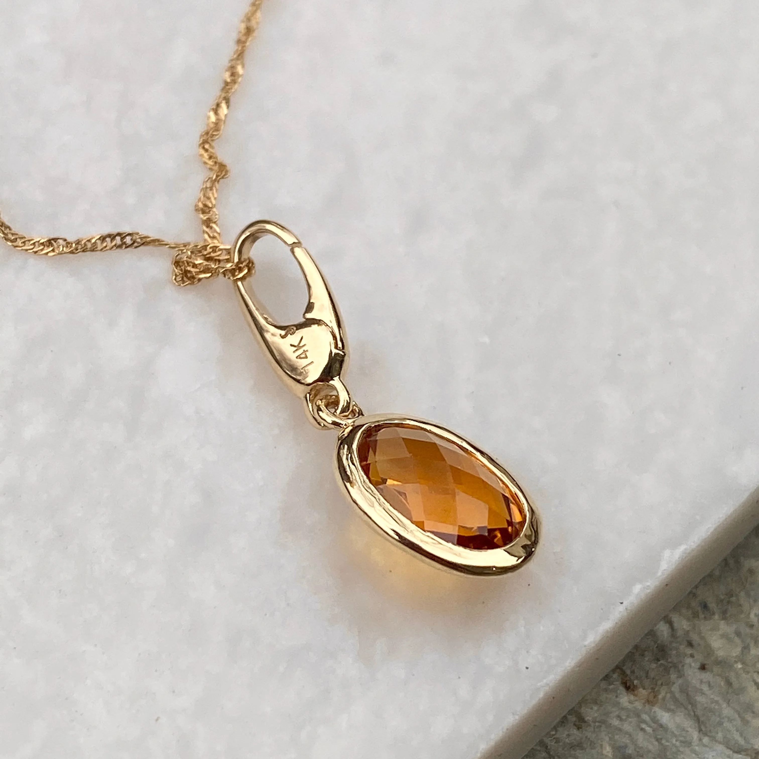 14KT Yellow Gold Checkerboard Citrine Omega Pendant Slide