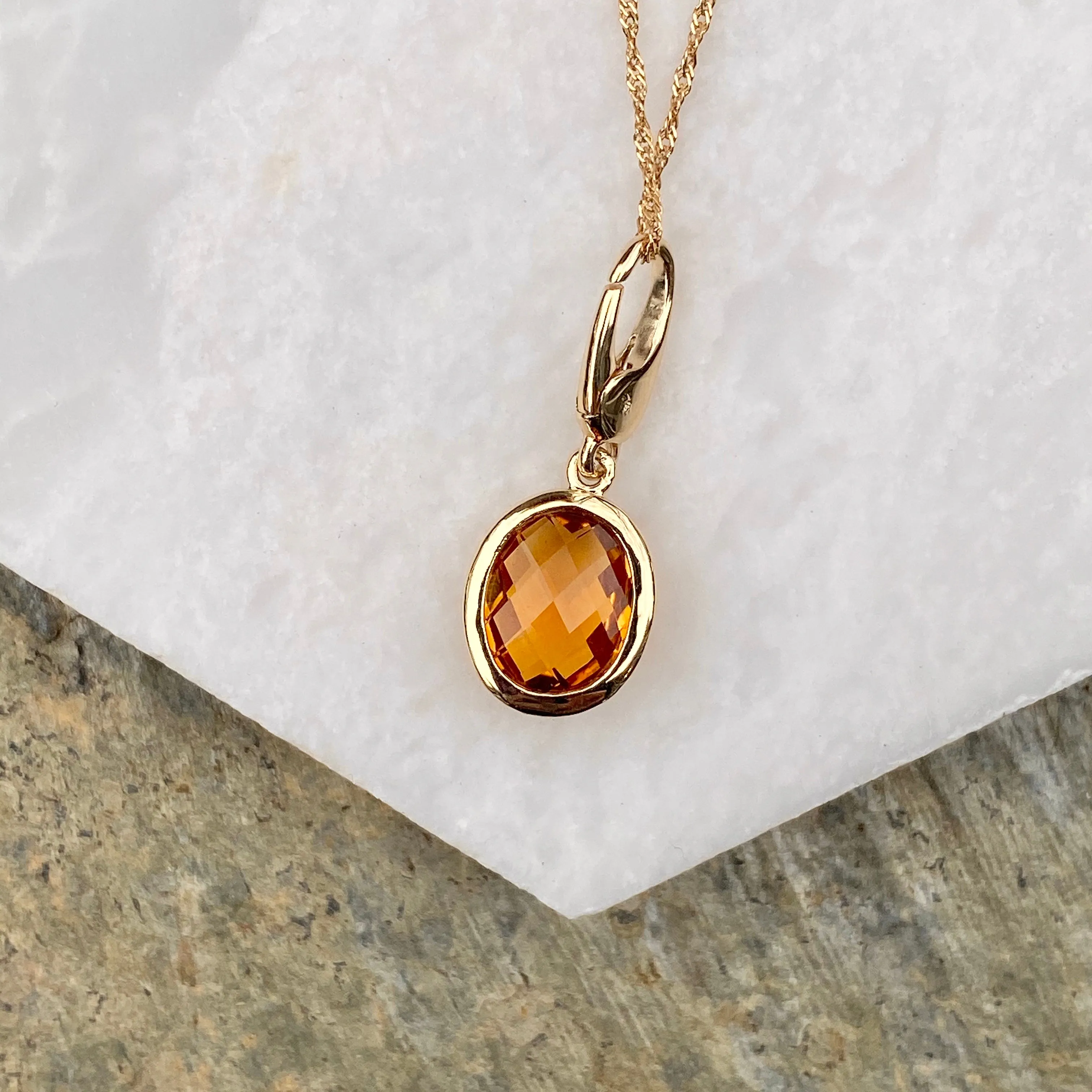 14KT Yellow Gold Checkerboard Citrine Omega Pendant Slide