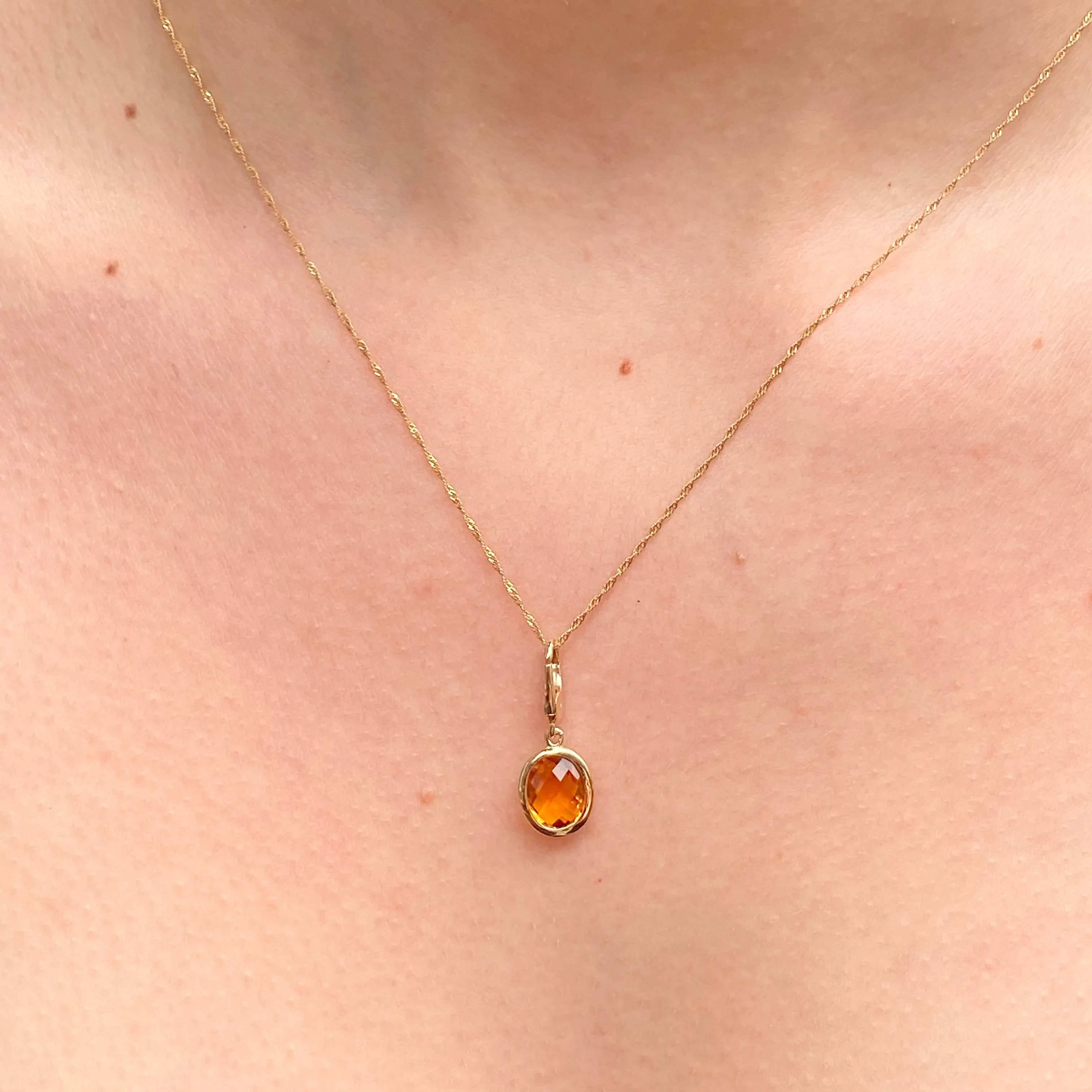 14KT Yellow Gold Checkerboard Citrine Omega Pendant Slide