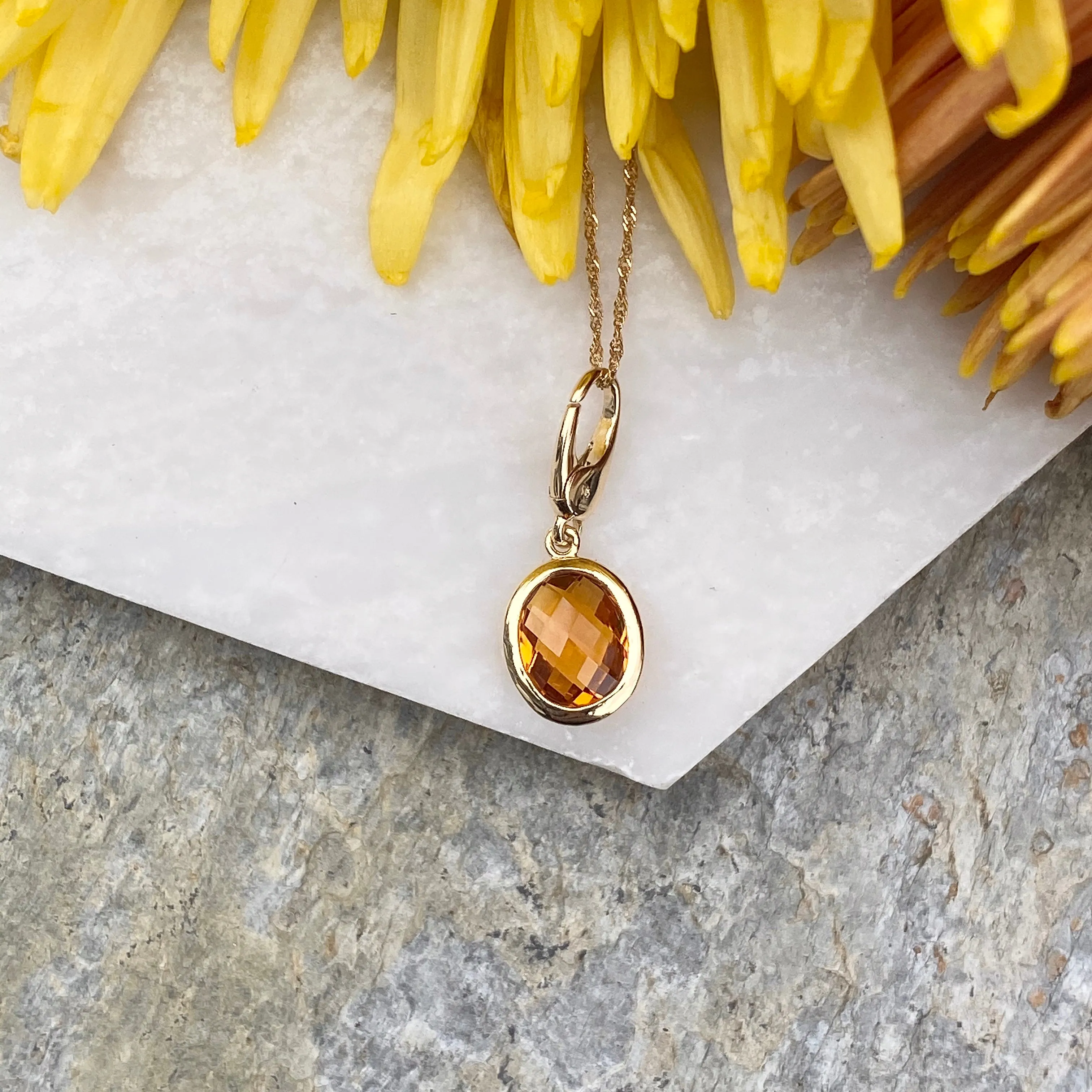 14KT Yellow Gold Checkerboard Citrine Omega Pendant Slide