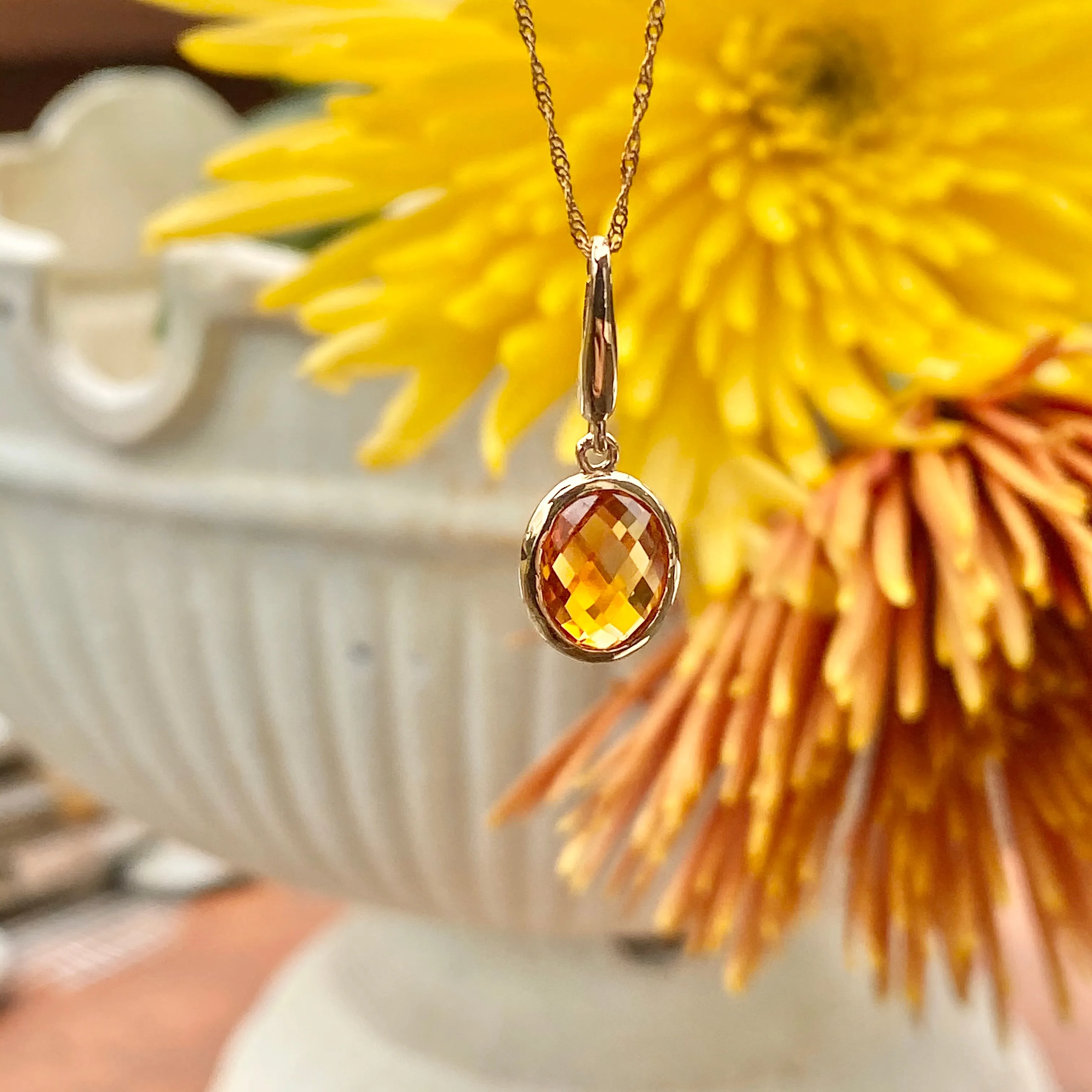14KT Yellow Gold Checkerboard Citrine Omega Pendant Slide