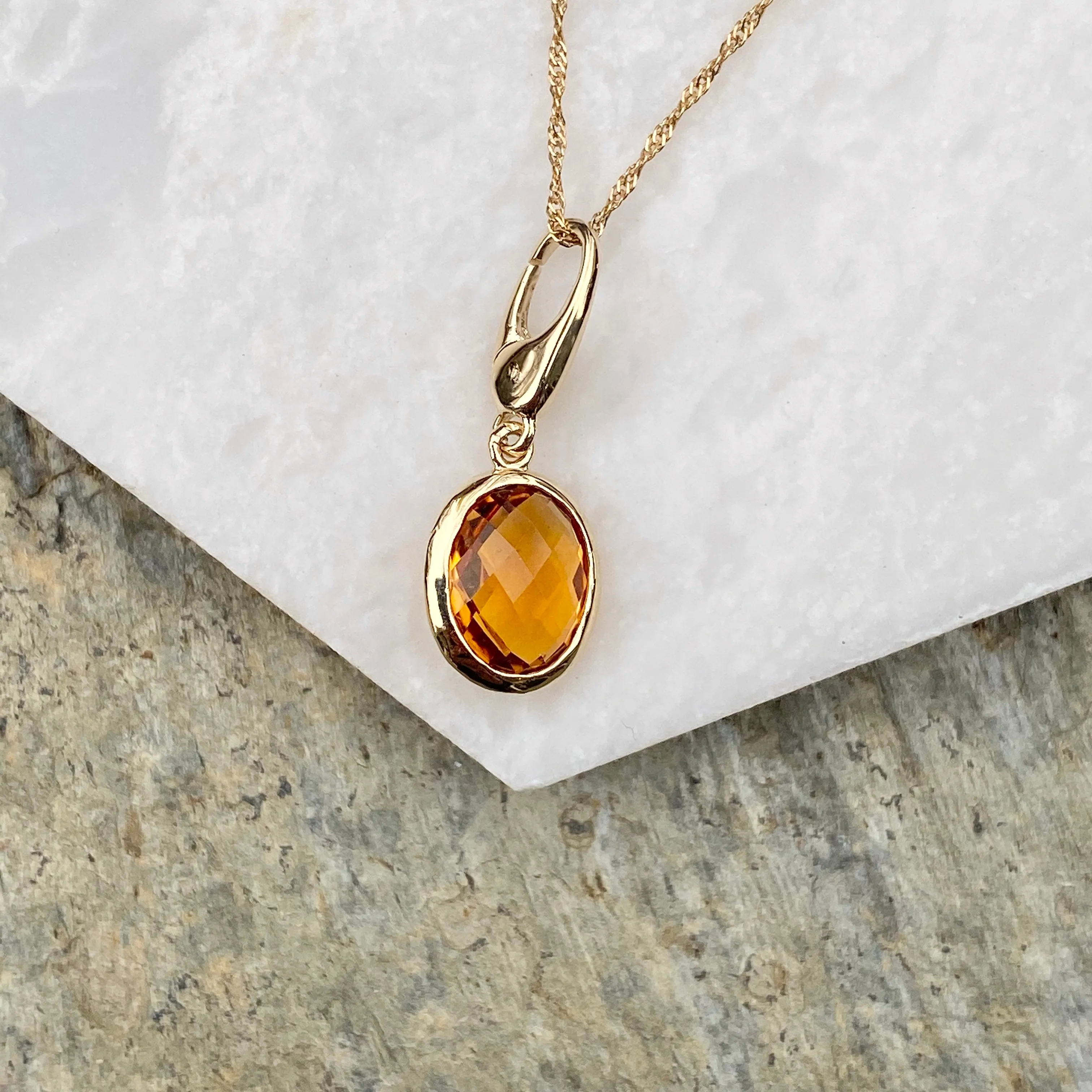 14KT Yellow Gold Checkerboard Citrine Omega Pendant Slide