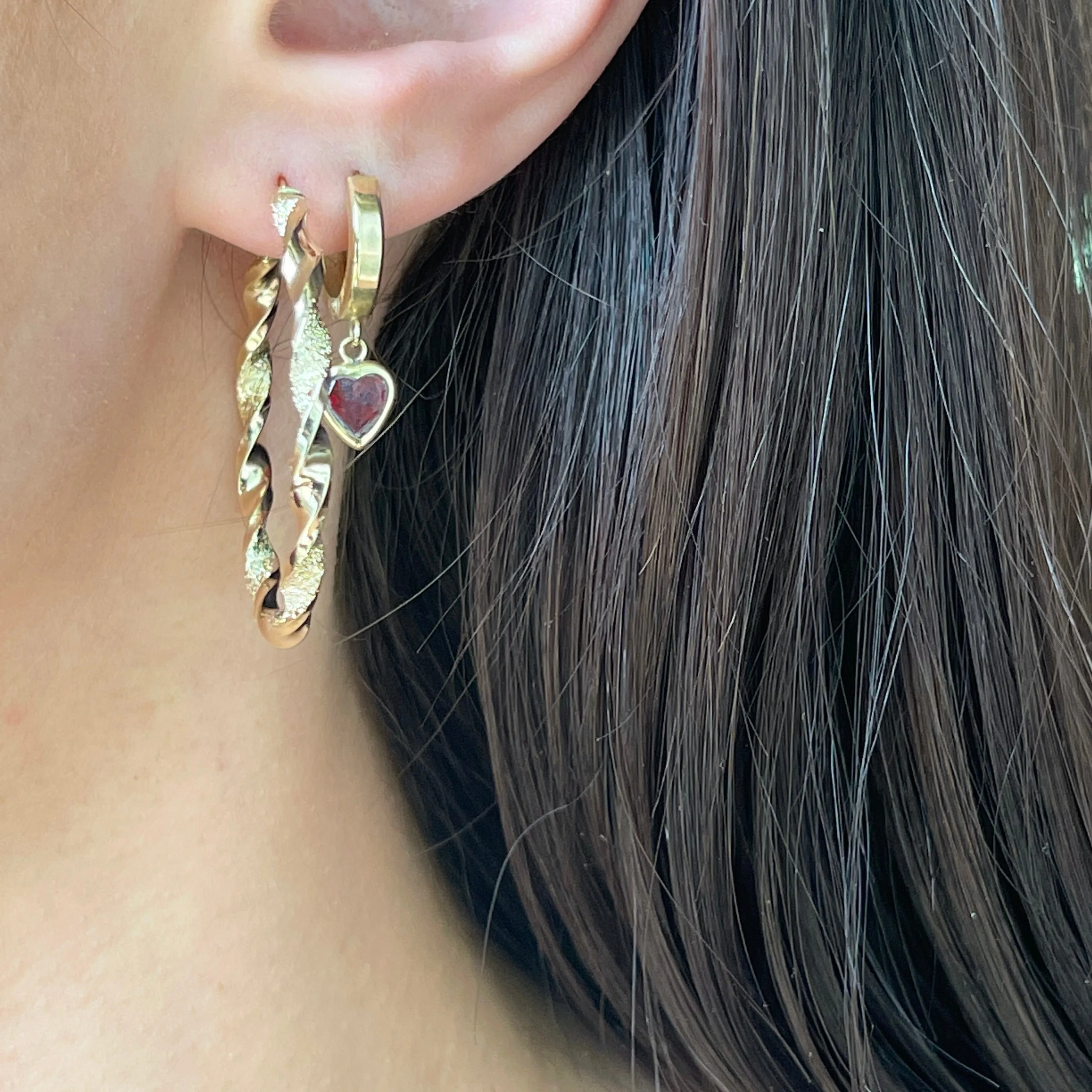 14KT Yellow Gold Shiny   Textured Twist Hoop Earrings 37mm