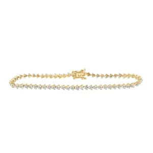 14kt Yellow Gold Womens Round Diamond Single Row Tennis Bracelet 1-7/8 Cttw
