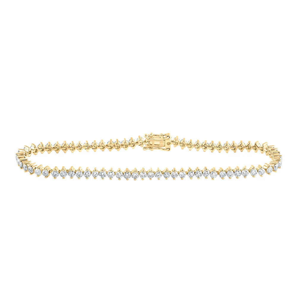 14kt Yellow Gold Womens Round Diamond Single Row Tennis Bracelet 3-1/4 Cttw