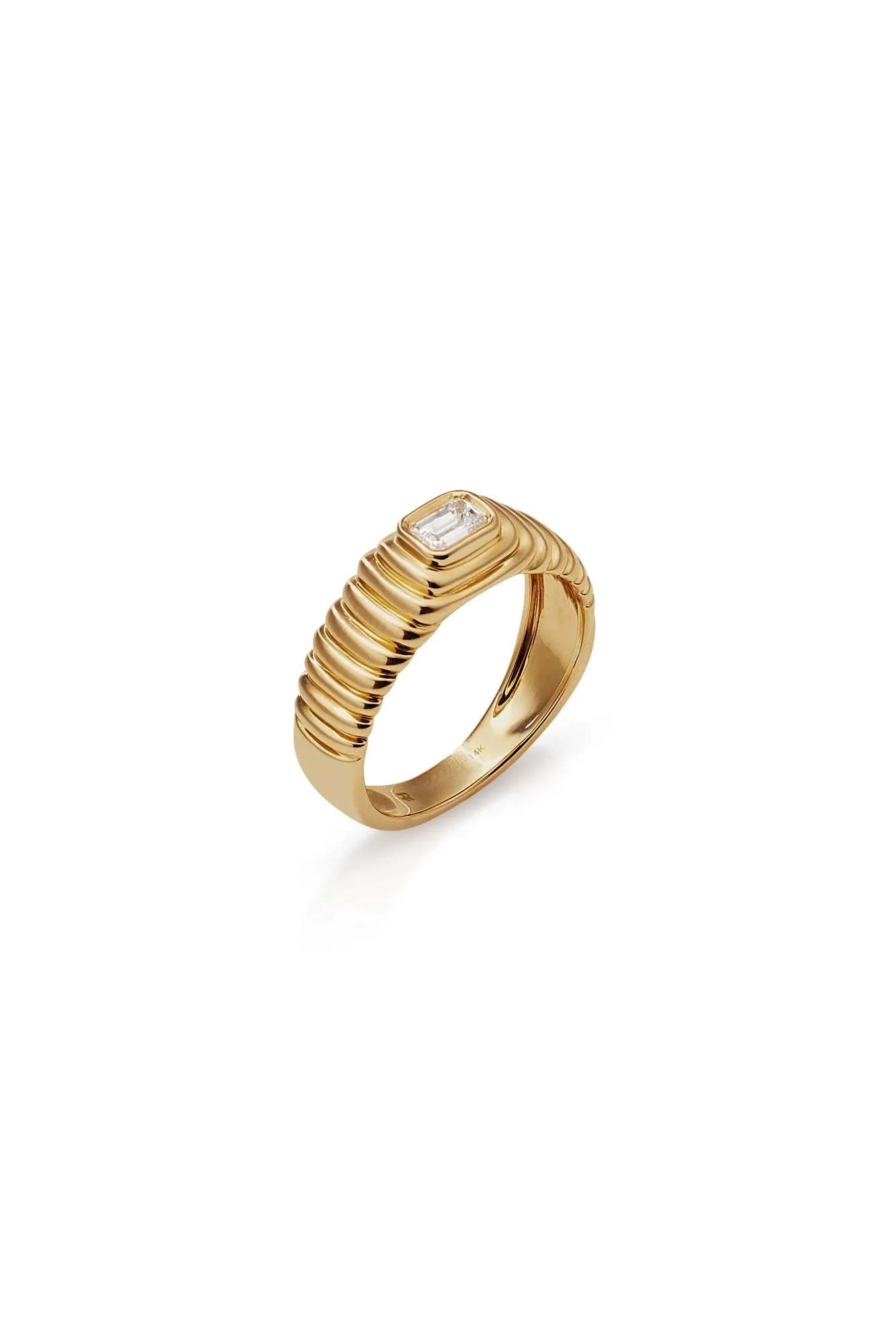 14KY Emerald Cut Fluted Ring