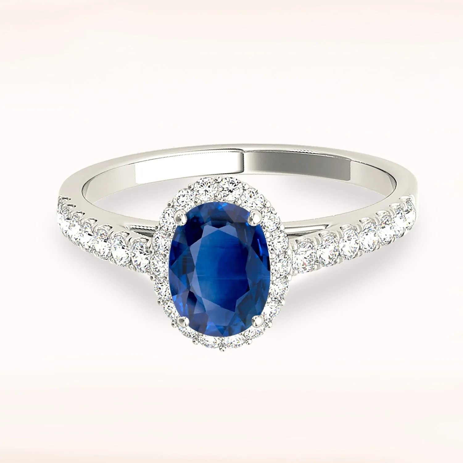 1.50 ct. Genuine Blue Oval Sapphire Ring wtih Halo Style