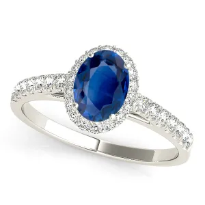 1.50 ct. Genuine Blue Oval Sapphire Ring wtih Halo Style
