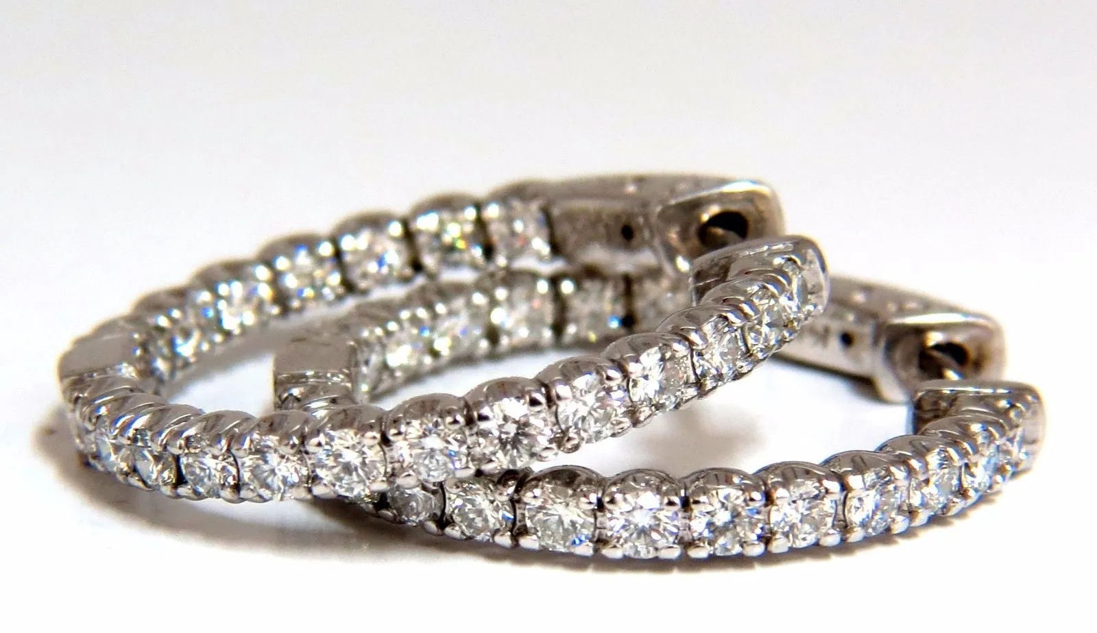 1.55ct natural round brilliant in/out diamond hoop earrings 14kt g/vs 1 inch