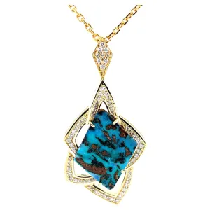 15.67 Carat Boulder Opal and Diamond Retro Style Pendant in 18k Yellow Gold