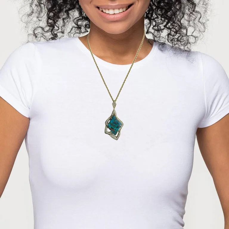 15.67 Carat Boulder Opal and Diamond Retro Style Pendant in 18k Yellow Gold