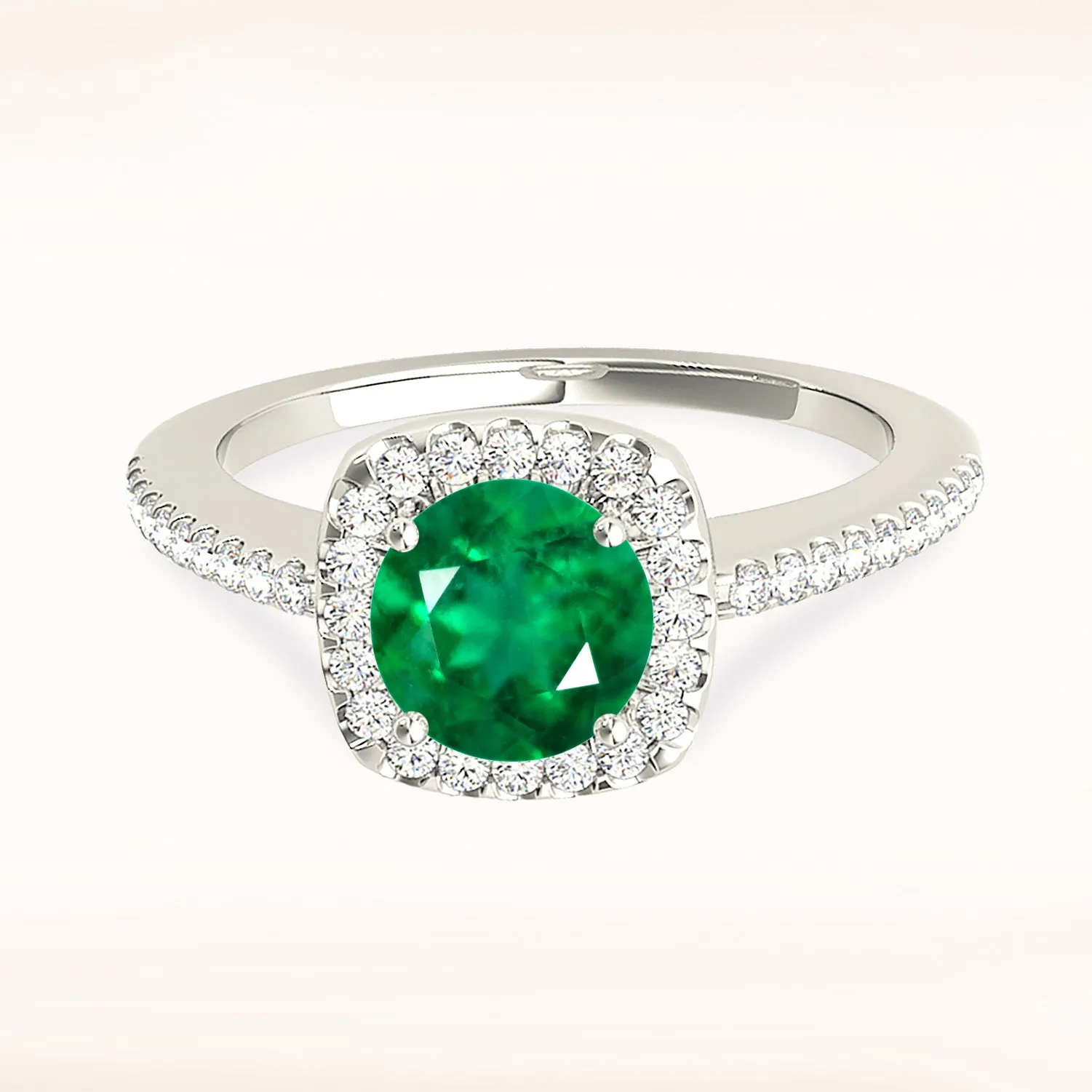 1.70 ct. Genuine Emerald Ring With Halo And Thin Diamond Shank
